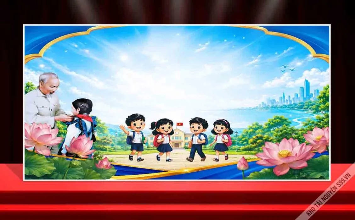 File corel -Mẫu thiết kế phông nền Bác Hồ đeo khăn quàng đỏ cho thiếu nhi
