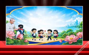 File corel -Mẫu thiết kế phông nền Bác Hồ đeo khăn quàng đỏ cho thiếu nhi