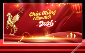 File Corel Chúc Mừng Năm Mới 2026 Nền Đỏ Ngựa Vàng Có Cánh