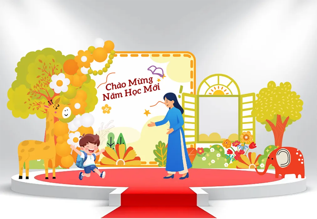 File Corel phông nền chào mừng năm học mới chủ đề cô và bé đến trường