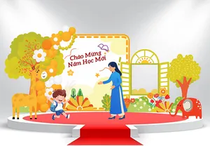 File Corel phông nền chào mừng năm học mới chủ đề cô và bé đến trường