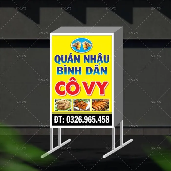 Biển hiệu quán nhậu bình dân Cô Vy file Corel