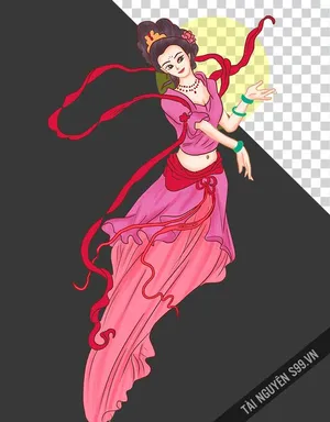 Chị Hằng mặc váy hồng múa dưới trăng rằm file PNG