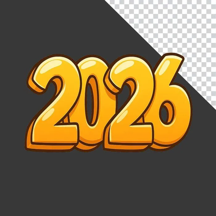Con số 2026 thiết kế hoạt hình màu vàng File PNG