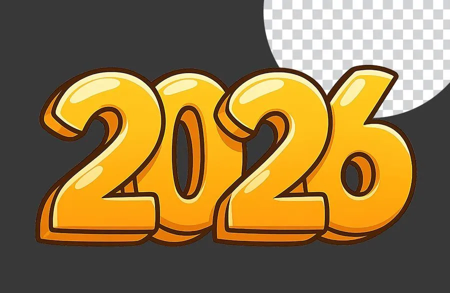 Con số 2026 thiết kế hoạt hình màu vàng File PNG