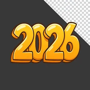 Con số 2026 thiết kế hoạt hình màu vàng File PNG