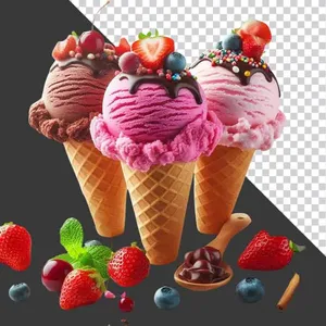 Bộ 3 Kem Ốc Quế Đầy Màu Sắc - File PNG Chất Lượng Cao cho Đồ Họa