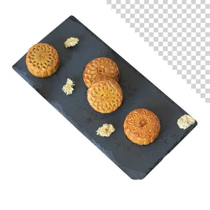 Bánh trung thu truyền thống hoa văn đẹp mắt trên khay đá sang trọng – File PNG không nền