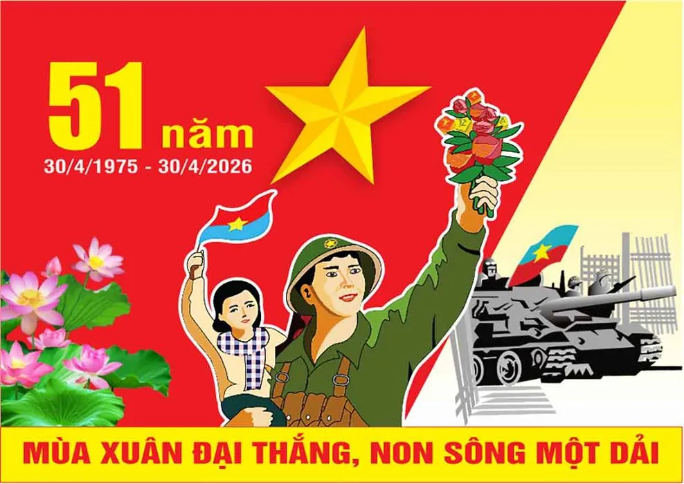Backdrop 30/4 Giải Phóng Miền Nam: 51 Năm Đại Thắng (CDR)