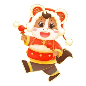 File PSD Ngựa con mặc đồ tết đánh trống múa lân vui nhộn