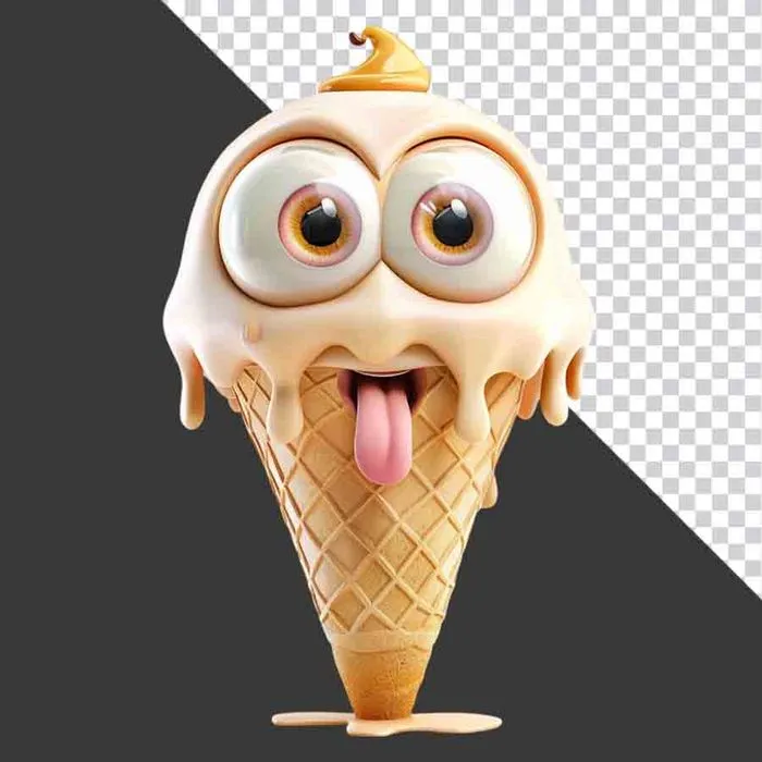 Cây kem hoạt hình vui nhộn PNG - Sticker 3D kem chảy có mắt