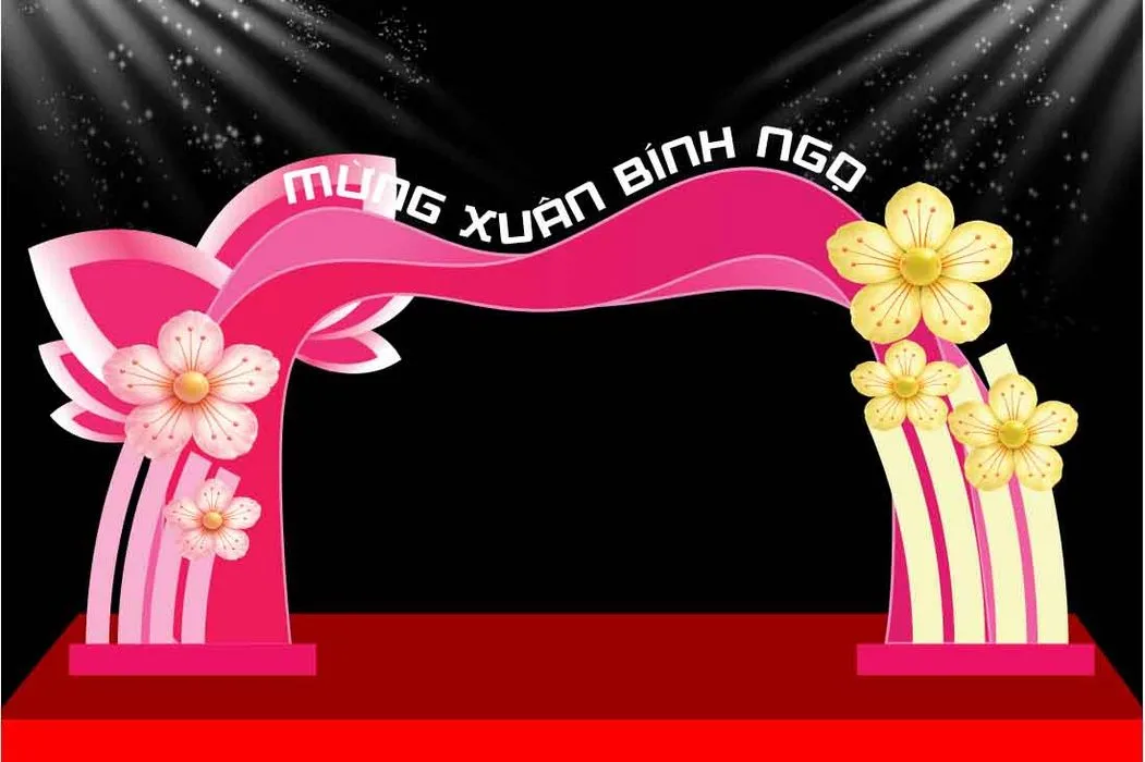Cổng chào backdrop Tết Bình Ngọ hồng vàng file CDR vector