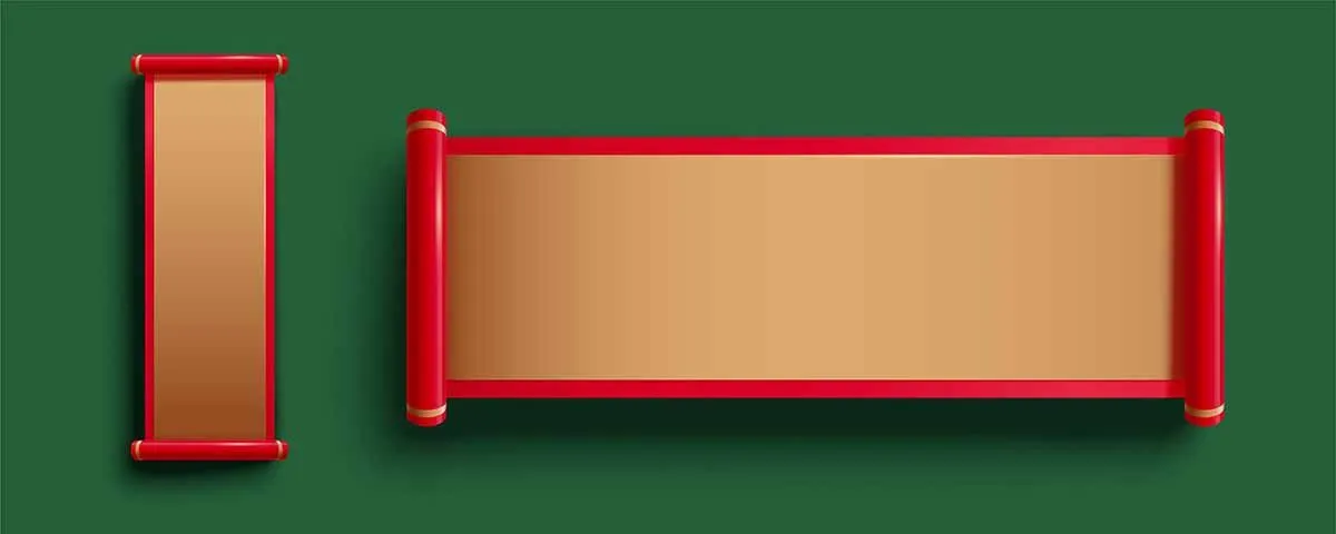 Cuốn thư đỏ trang trí hoa văn truyền thống Vector