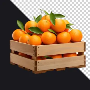 File PNG thùng gỗ quả cam tươi ngon nhiều trái