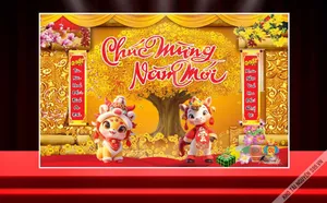 Chúc Mừng Năm Mới 2026 ngựa chibi bên cây tiền vàng và câu đối đỏ File corel