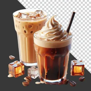 File PNG ly cà phê sữa đá và cà phê kem tươi lạnh hấp dẫn