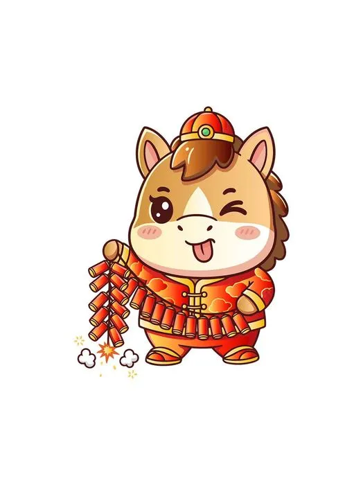 File EPS Chú ngựa hoạt hình tết cầm tràng pháo đốt.