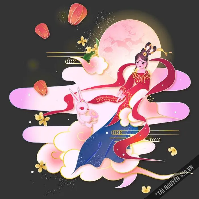 File chị Hằng vector cùng thỏ ngọc trên cung trăng cho dịp trung thu