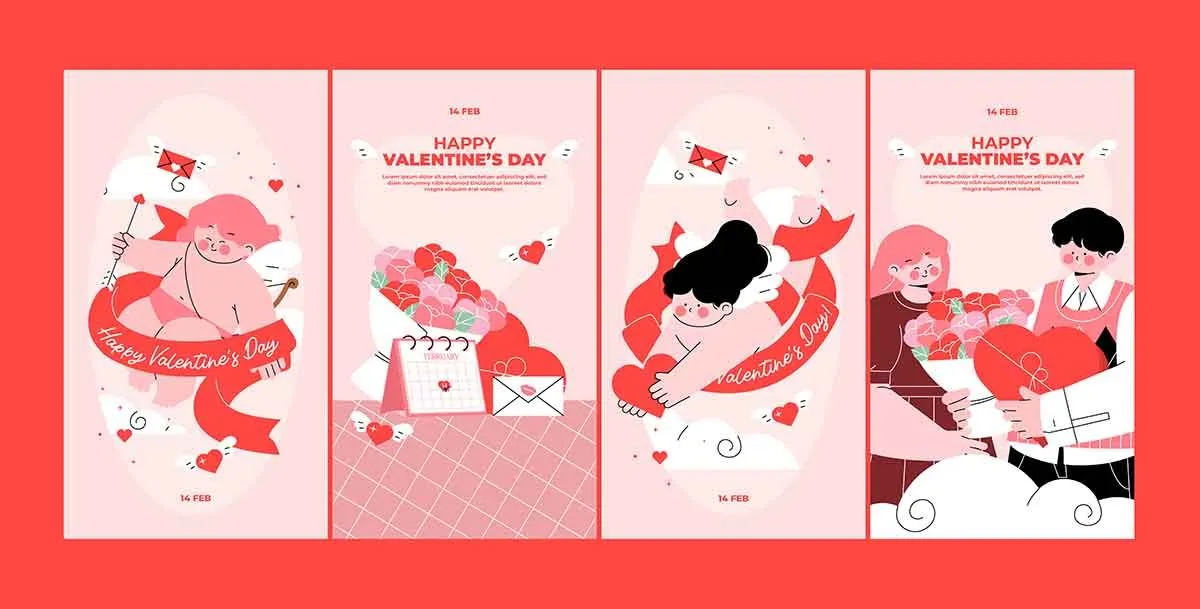 File EPS bộ thiết kế câu chuyện Valentine phong cách hoạt hình