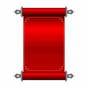 Cuộn thư với nền đỏ và dải vàng nổi bật.