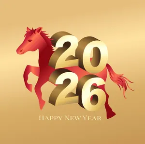 File Ai ngựa đỏ 3D chúc mừng năm mới 2026 nền vàng sang trọng