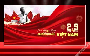 Backdrop Corel chúc mừng ngày Quốc khánh Việt Nam 291945 – 2025 – hình Bác Hồ và Lăng Chủ tịch