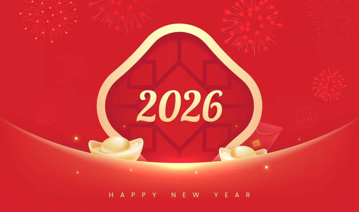 File Ai thiết kế số 2026 Tết vàng đỏ pháo hoa rực rỡ