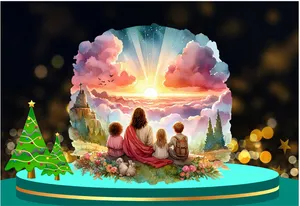 File corel Chúa Giêsu và thiếu nhi ngắm mặt trời trong mây trời.