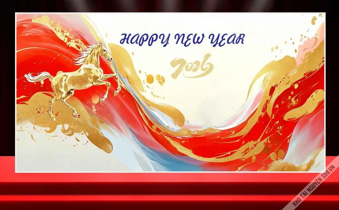 Nền tết 2026 Happy New Year ngựa vàng nghệ thuật File corel