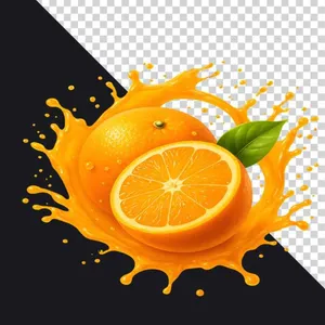 Quả cam nguyên quả và lát cam văng nước ép File PNG