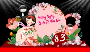 Phông sân khấu chúc mừng ngày Quốc tế Phụ nữ 8-3 hoa hồng đẹp File Corel