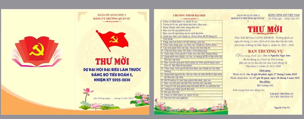 Mẫu thiết kế thư mời dự đại hội đại biểu đảng bộ tiểu đoàn 5 File Corel