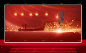 Backbround sân khấu ca nhạc nền đỏ, nốt nhạc vàng file corel