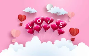 File EPS bóng bay trái tim chữ Love Valentine nền hồng
