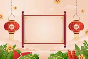 Cuốn thư Tết truyền thống đèn lồng dưa hấu bánh chưng Vector