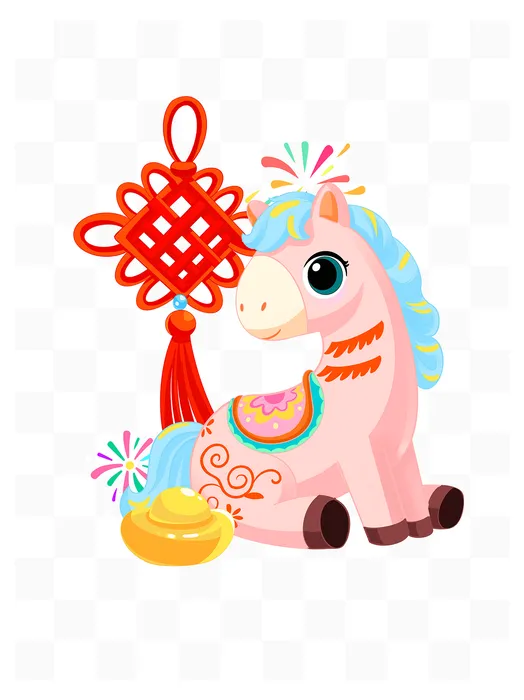 Hình Minh Họa Ngựa Hồng Dễ Thương Kèm Nút Thắt May Mắn Tết Nguyên Đán fFile PSD