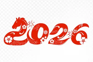 Số 2026 File PSD tạo hình đầu ngựa đỏ cách điệu hoa văn