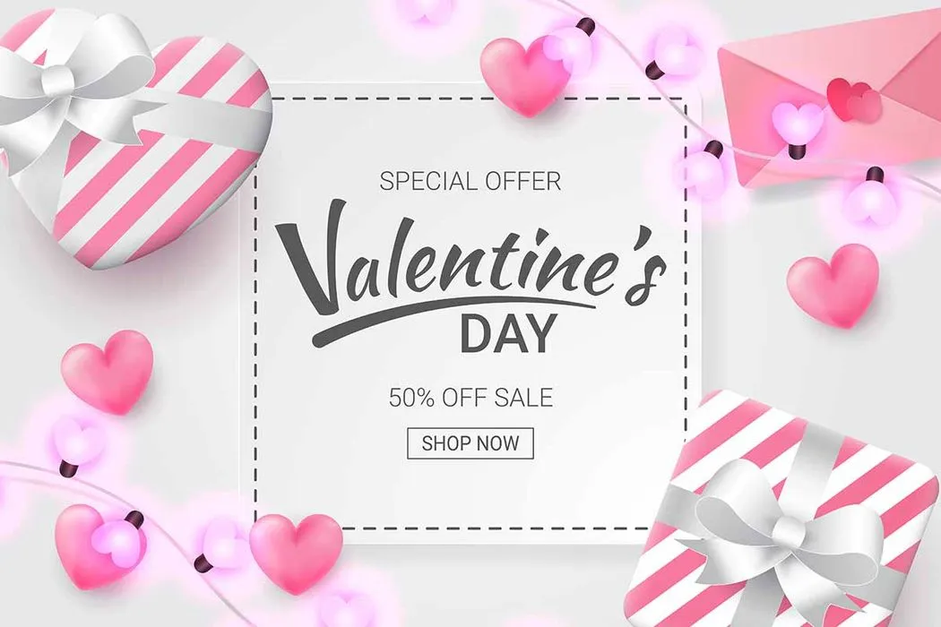 Banner Valentine quà tặng hộp tim dây đèn File EPS