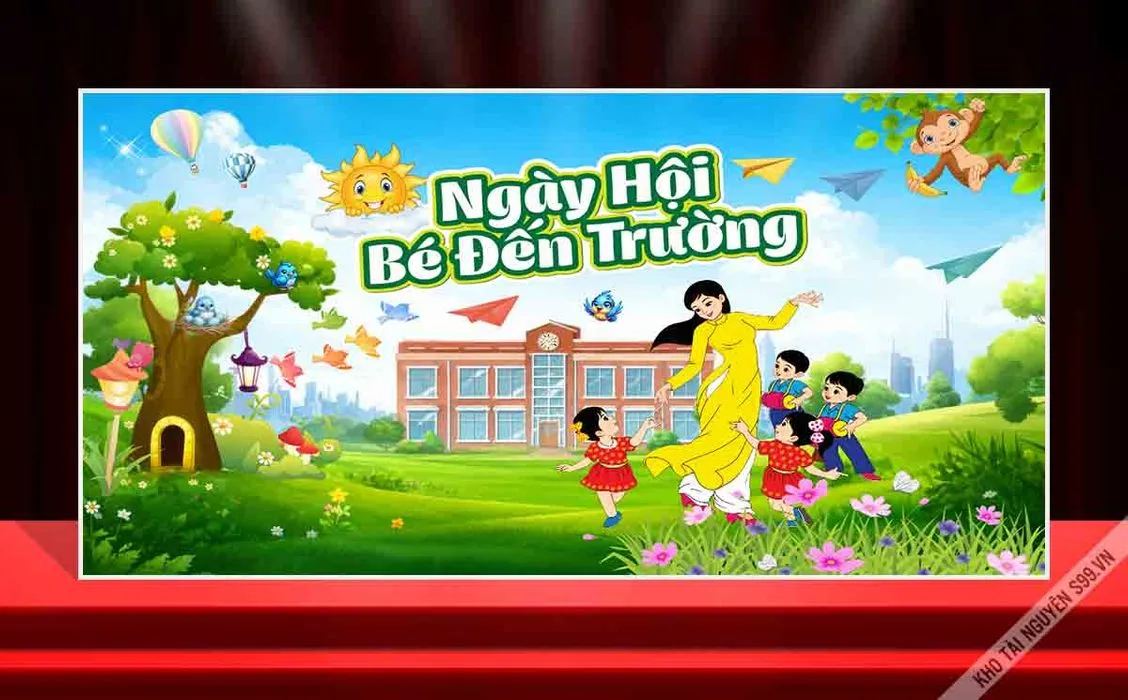 File corel - Mẫu thiết kế phông nền ngày hội bé đến trường khai giảng mầm non