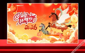 Tết 2026 hình đôi ngựa thần thoại có cánh bên đồng tiền vàng File corel