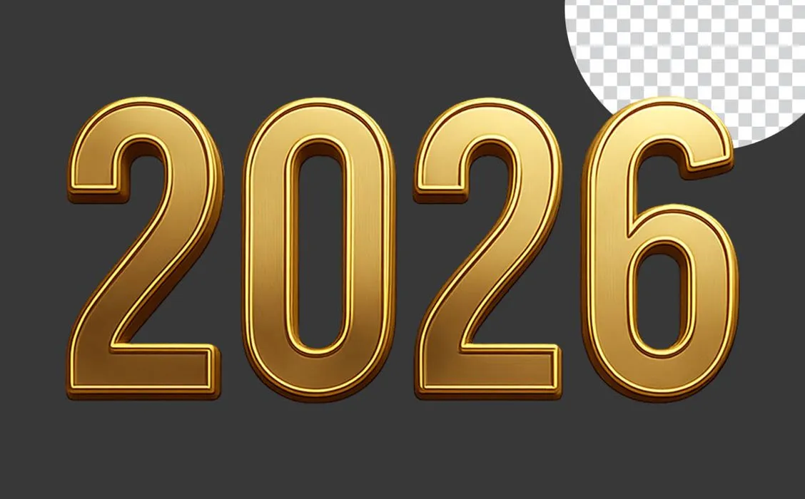 Số 2026 mầu vàng ánh kim nổi bật File PNG