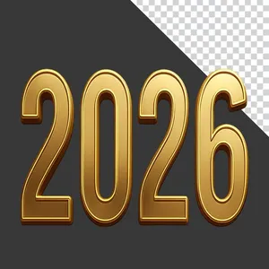 Số 2026 mầu vàng ánh kim nổi bật File PNG