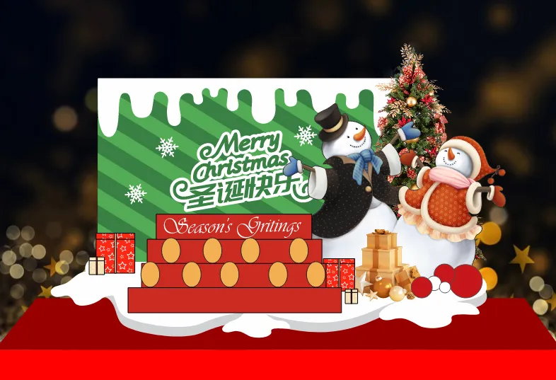 File Corel Background Giáng Sinh Người Tuyết Và Kệ Trưng Bày Đỏ