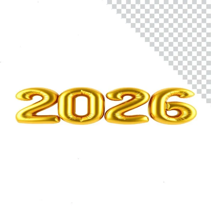 File PNG số 2026  vàng bong bóng chúc mừng năm mới