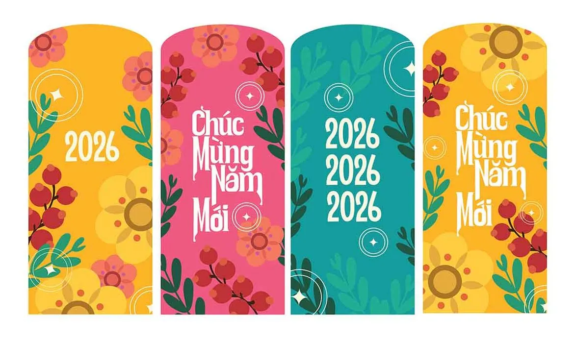 Bao lì xì năm mới 2026 họa tiết hoa lá File EPS