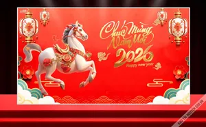 File corel Chúc mừng năm mới 2026 hình ngựa đỏ nét cọ và pháo hoa