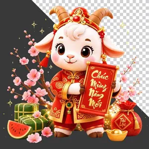 Hình nền linh vật con dê mừng năm mới tết phát tài - File PNG