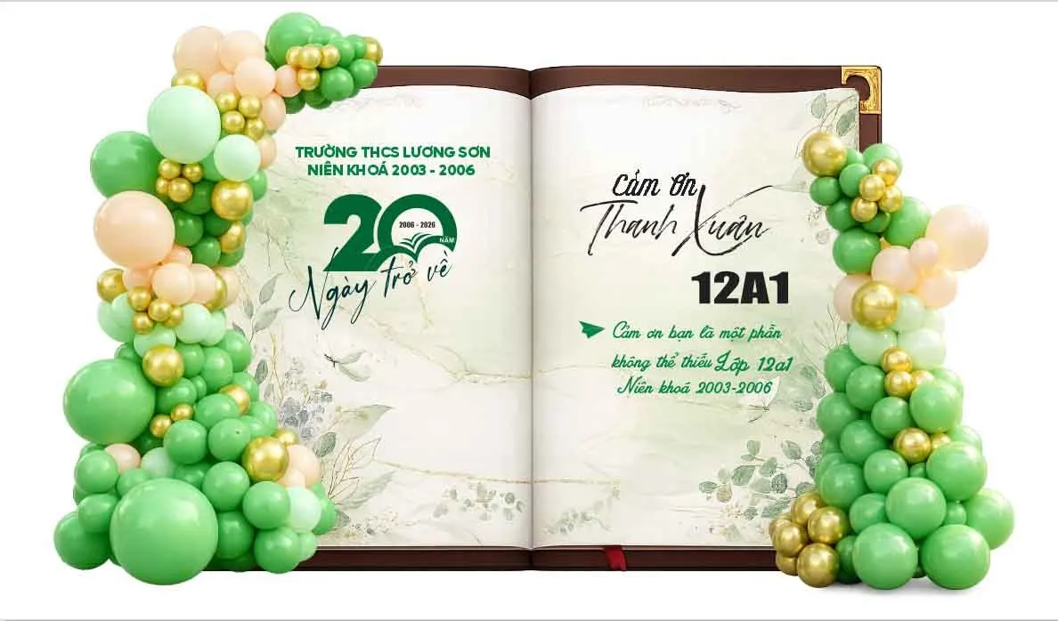 Backdrop Họp Lớp Sách Mở Trang Trí Bong Bóng Xanh Vàng Thiết Kế Vector
