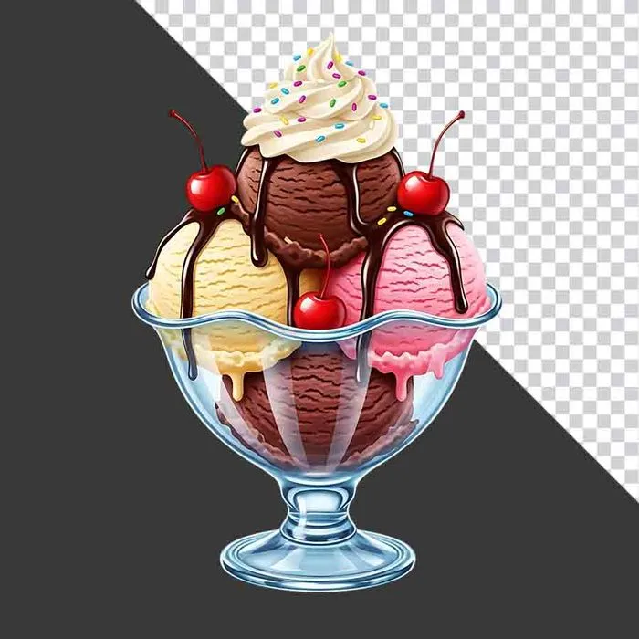 Ly kem sundae nhiều topping trái cây tươi mát File PNG
