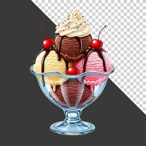 Ly kem sundae nhiều topping trái cây tươi mát File PNG